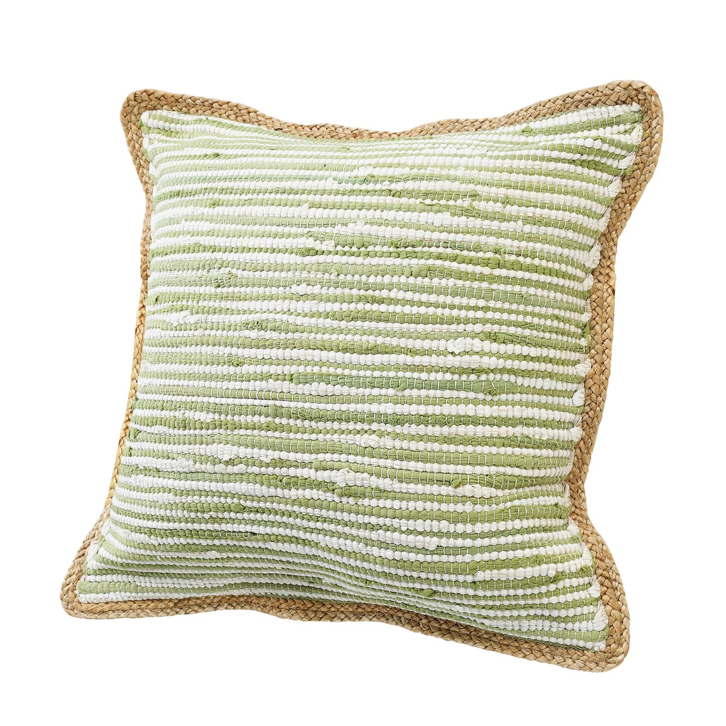 20" X 20" Sweet Pea Green, White And Tan 100% Cotton Striped Zippered Pillow FurniFindUSA