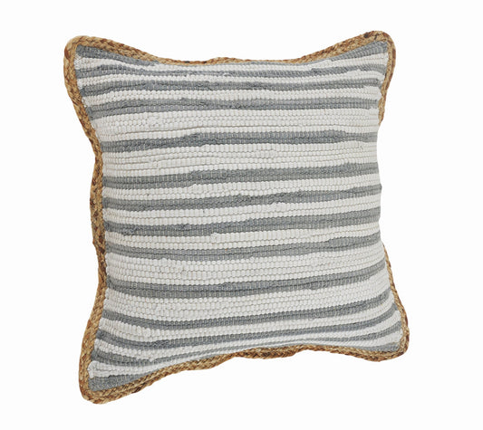 18" X 18" White Gray And Tan 100% Cotton Striped Zippered Pillow FurniFindUSA