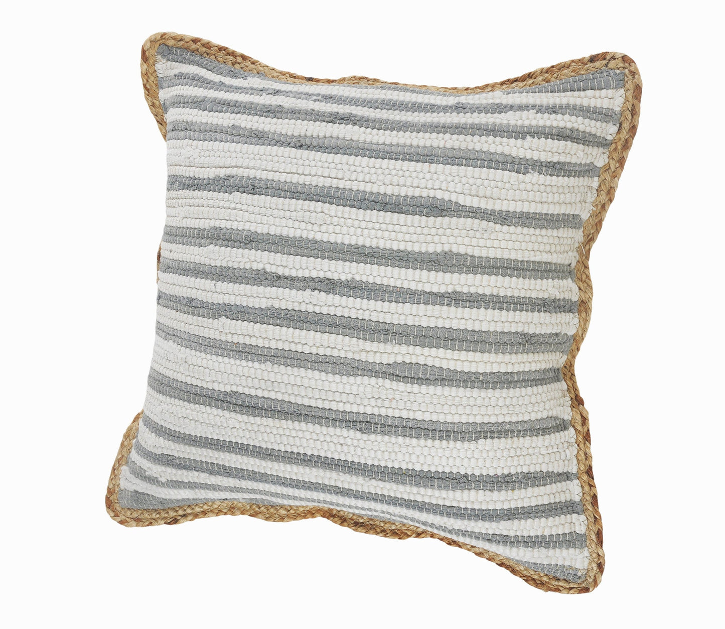 18" X 18" White Gray And Tan 100% Cotton Striped Zippered Pillow FurniFindUSA