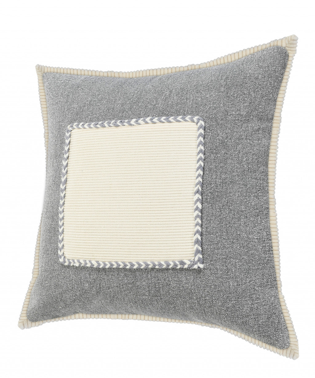 20" X 20" Gray And Cream 100% Cotton Zippered Pillow FurniFindUSA