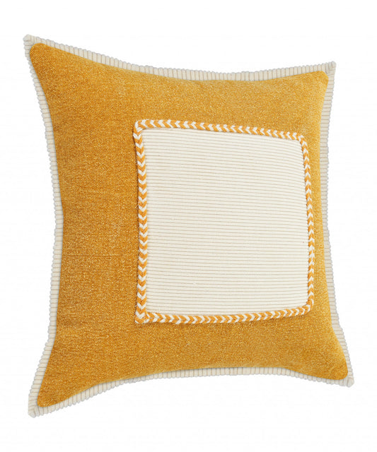 20" X 20" Golden Glow And Cream 100% Cotton Zippered Pillow FurniFindUSA