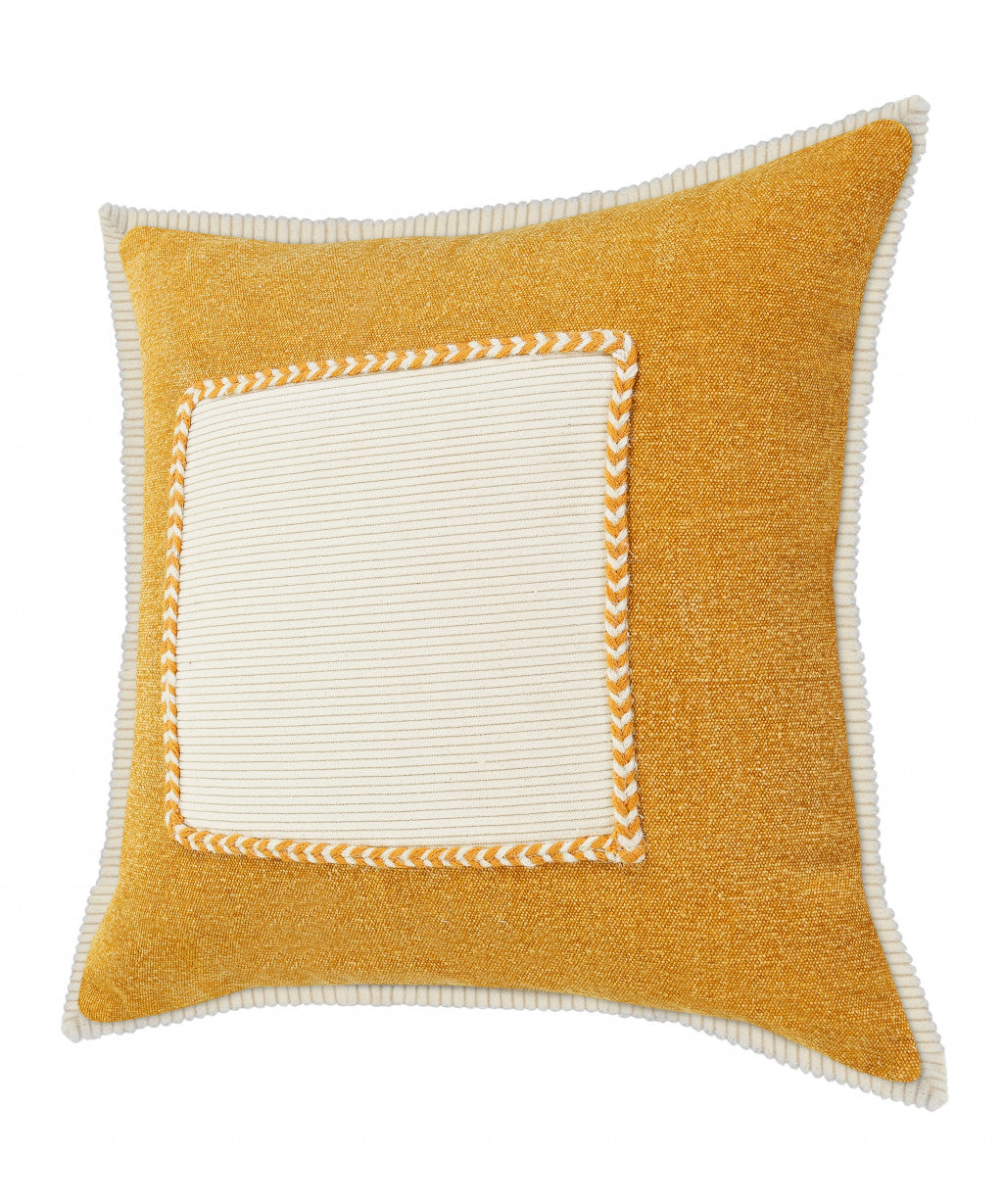 20" X 20" Golden Glow And Cream 100% Cotton Zippered Pillow FurniFindUSA