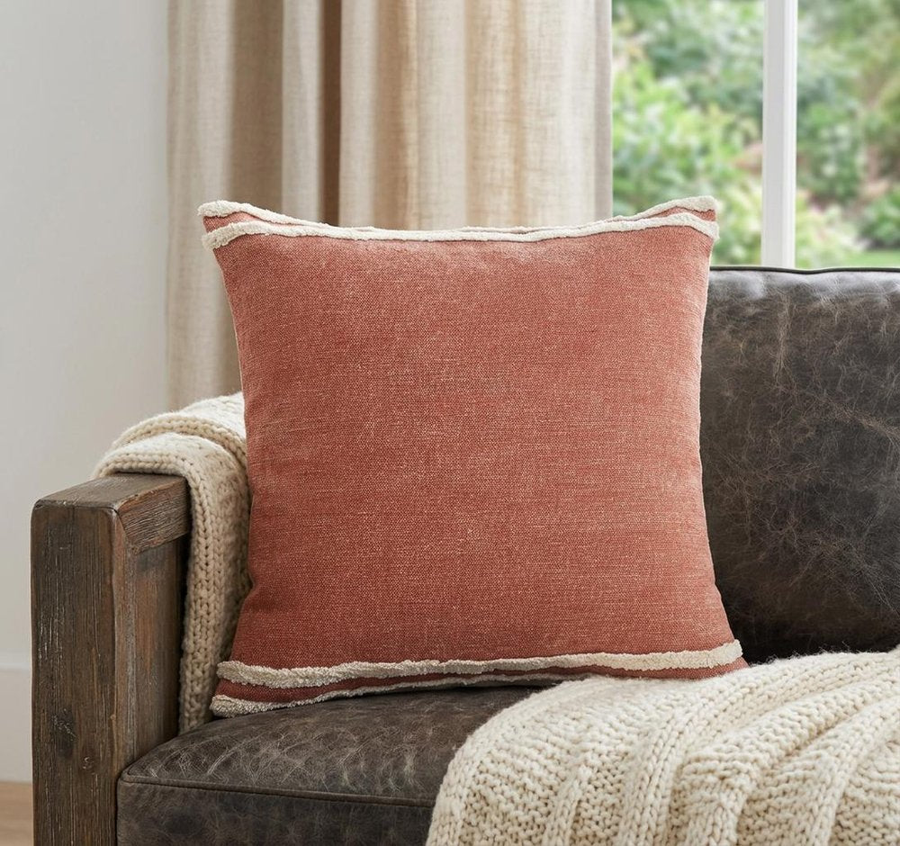 20" X 20" Cinnamon And White 100% Cotton Striped Zippered Pillow HomeRoots