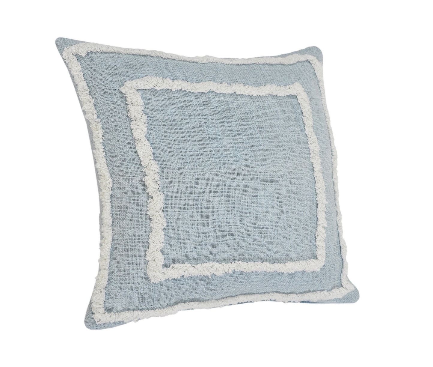 20" X 20" Sky Blue And White 100% Cotton Geometric Zippered Pillow FurniFindUSA