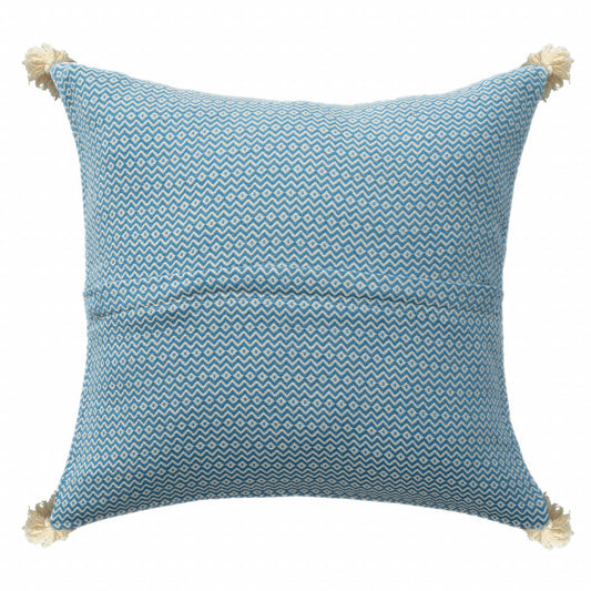 18" X 18" Light Blue 100% Cotton Geometric Zippered Pillow FurniFindUSA