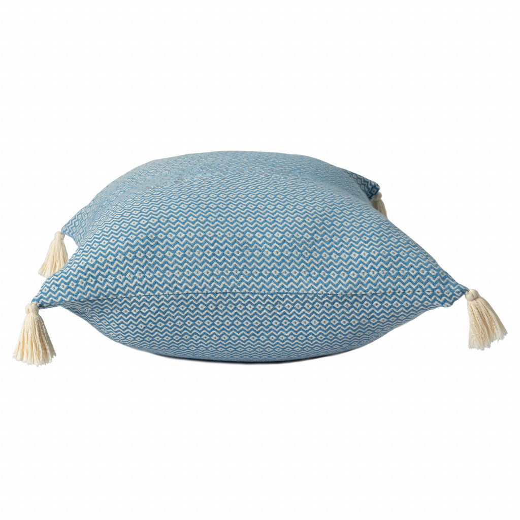 18" X 18" Light Blue 100% Cotton Geometric Zippered Pillow FurniFindUSA