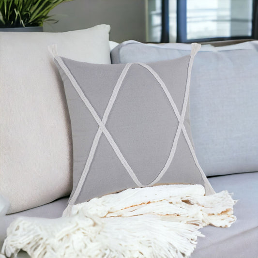 20" X 20" Light Gray And White 100% Cotton Coastal Zippered Pillow FurniFindUSA