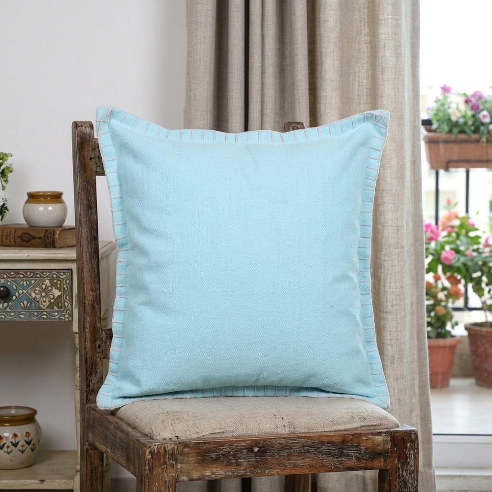 20" X 20" Light Blue 100% Cotton Zippered Pillow HomeRoots