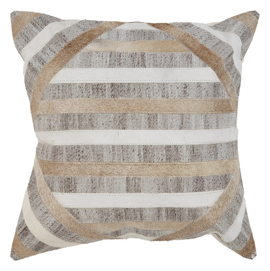 20" Beige and Brown Striped Cowhide Throw Pillow FurniFindUSA