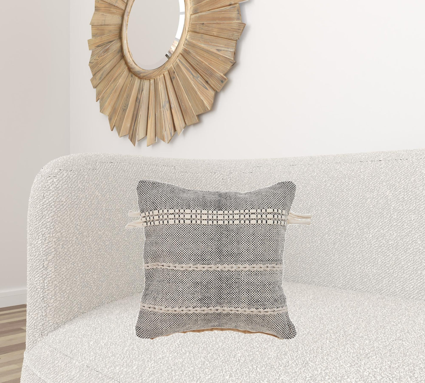 20" X 20" Black And Off-White 100% Cotton Striped Zippered Pillow FurniFindUSA