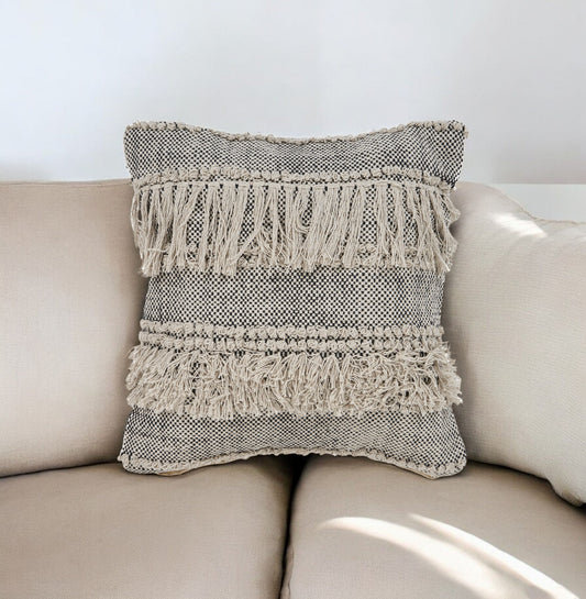 20" Off-White and Black Cotton Throw Pillow FurniFindUSA