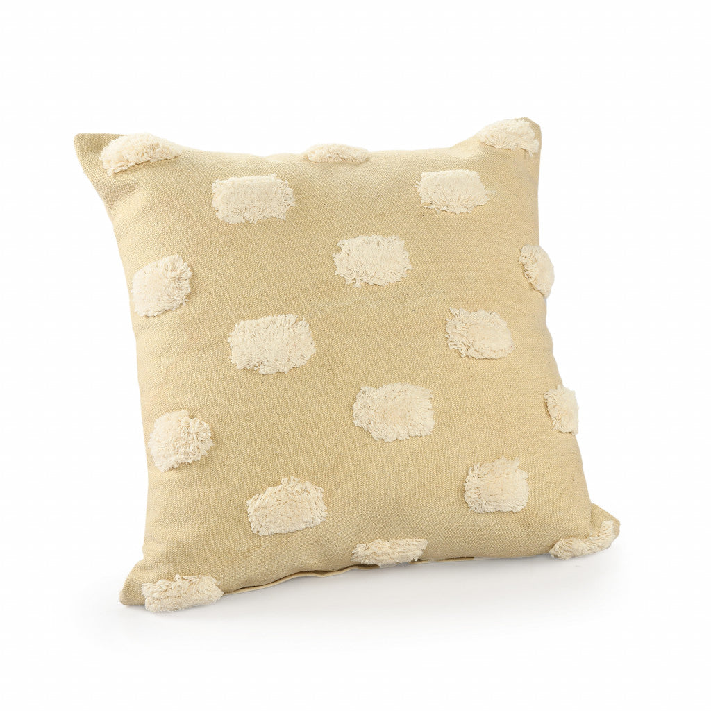 20" Natural and Ivory Polka Dot Cotton Throw Pillow With Pompoms and Texture FurniFindUSA