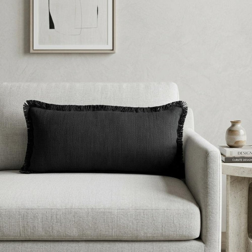 14" X 36" Jet Black 100% Cotton Zippered Pillow HomeRoots