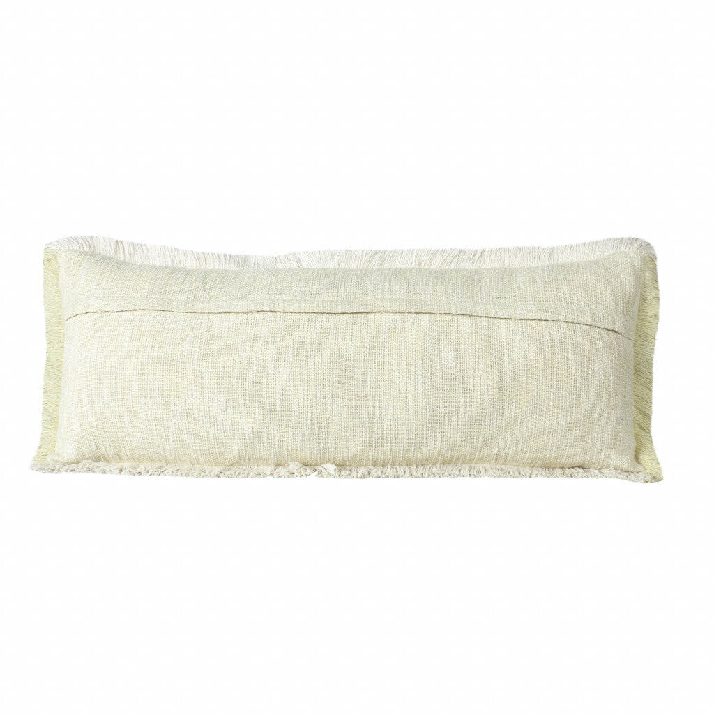 14" X 36" Light Yellow And White 100% Cotton Geometric Zippered Pillow 7.5" (L) x 36.0" (W) x 14.0" (H) FurniFindUSA