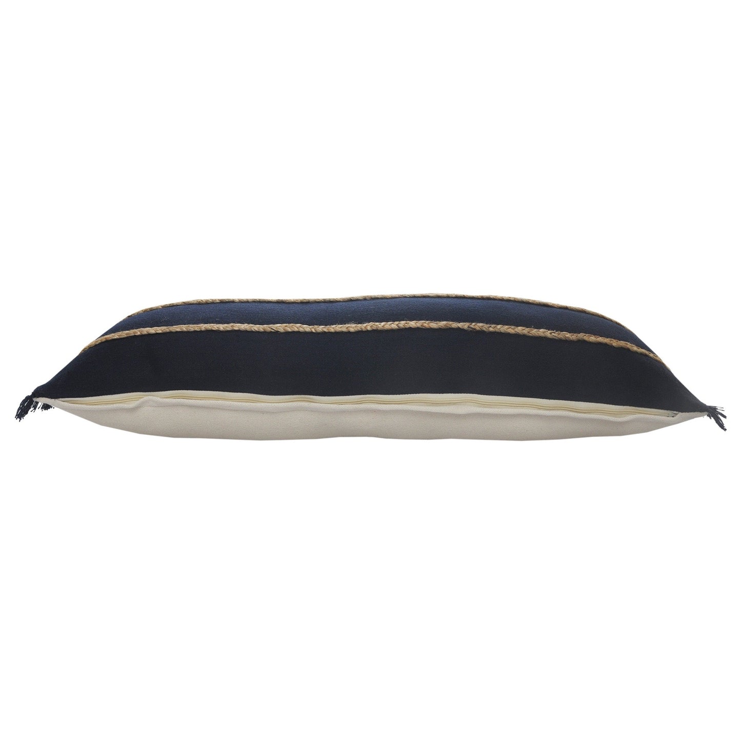 14" X 36" Navy And Tan 100% Cotton Zippered Pillow FurniFindUSA