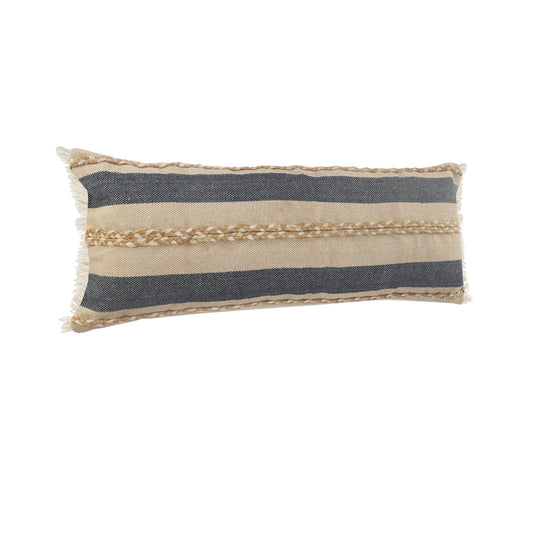 14" X 36" Denim Tan And Taupe Jute Coastal Zippered Pillow FurniFindUSA
