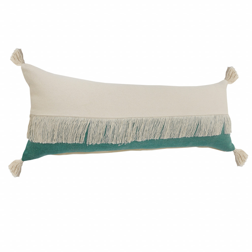14" X 36" Emerald Green And Off-White 100% Cotton Zippered Pillow FurniFindUSA