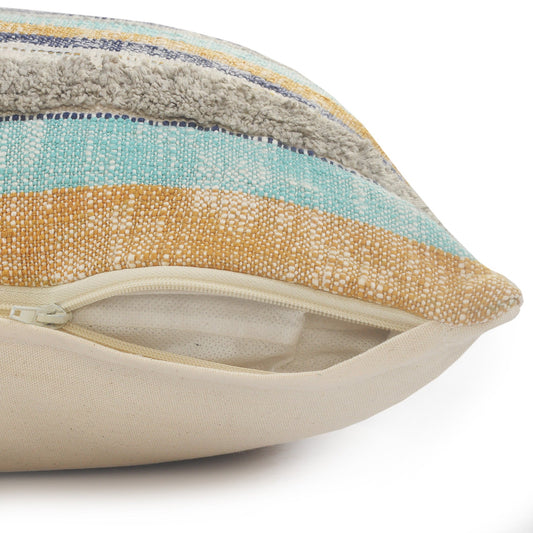 14" X 36" Orange Turquoise Gray Blue And White 100% Cotton Striped Zippered Pillow FurniFindUSA