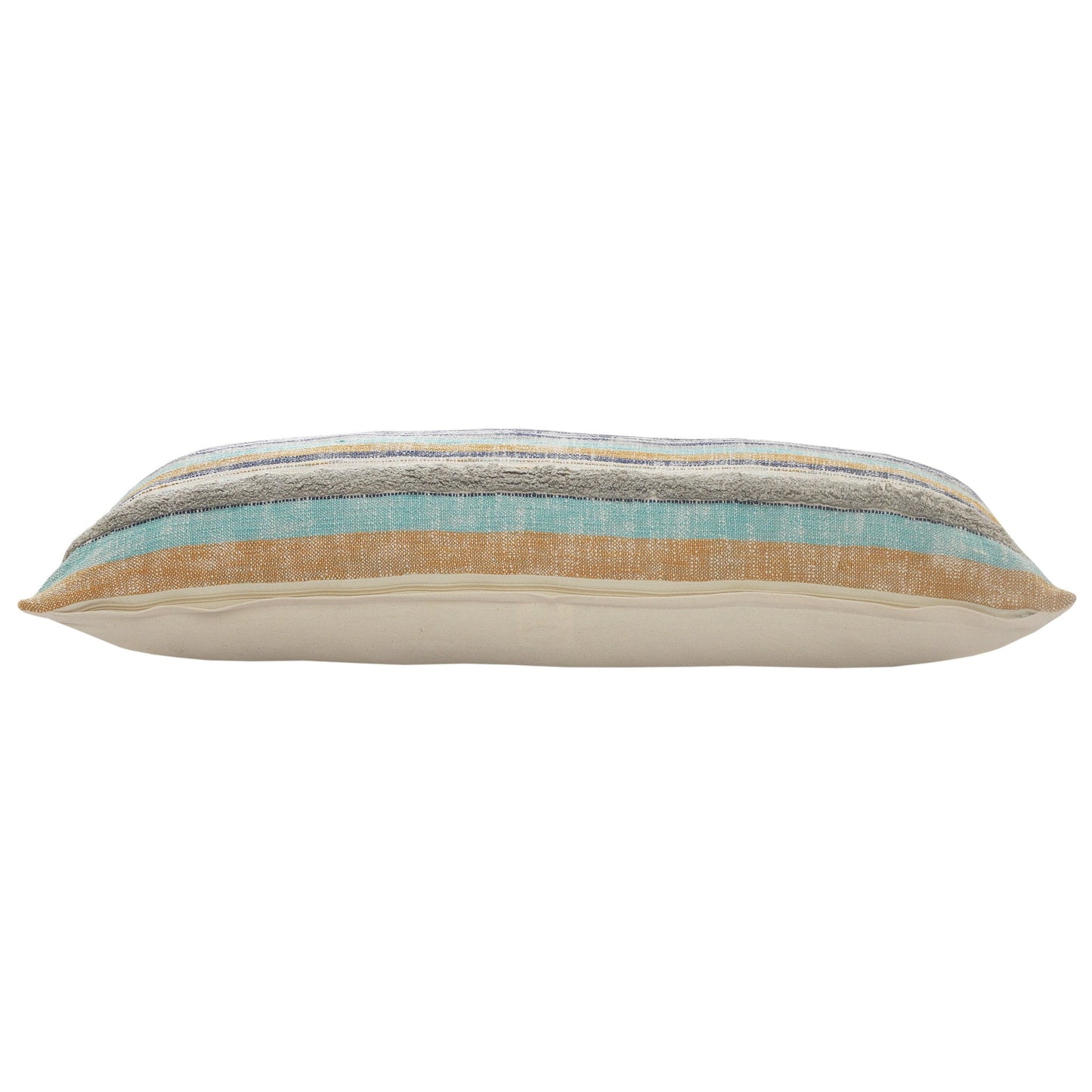 14" X 36" Orange Turquoise Gray Blue And White 100% Cotton Striped Zippered Pillow FurniFindUSA