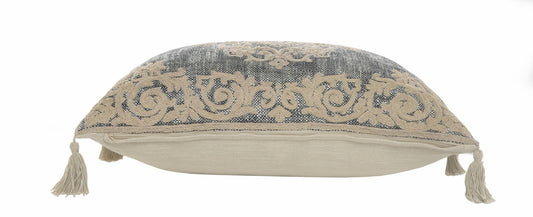 14" X 20" Gray And Ivory 100% Cotton Abstract Zippered Pillow FurniFindUSA