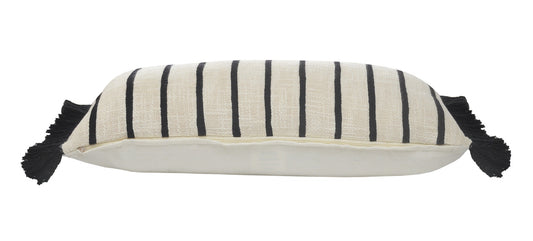 12" X 28" Ivory And Black 100% Cotton Striped Zippered Pillow FurniFindUSA