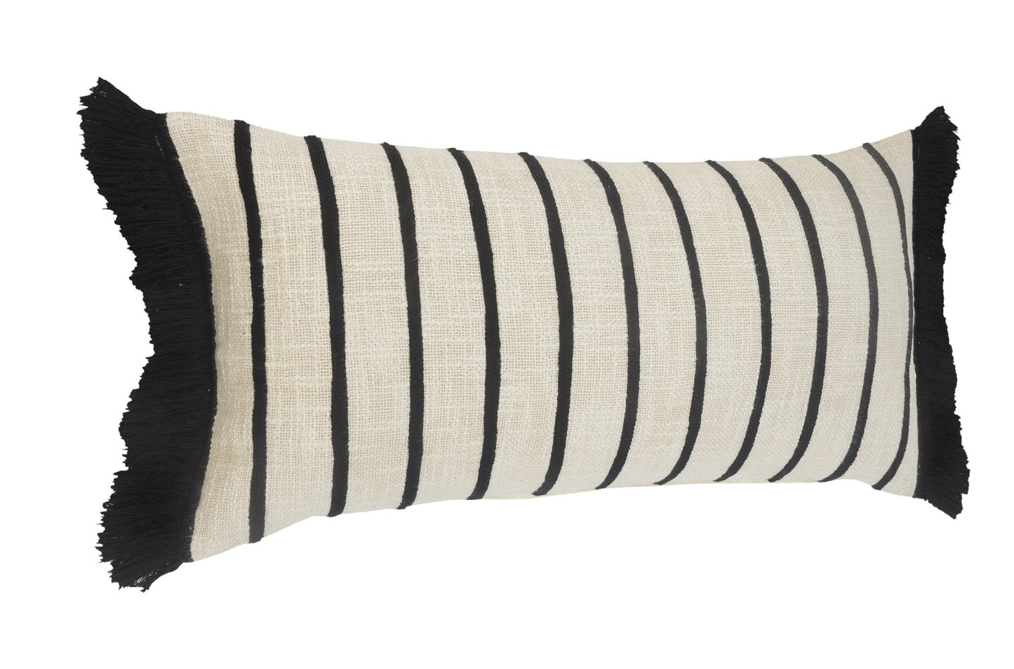 12" X 28" Ivory And Black 100% Cotton Striped Zippered Pillow FurniFindUSA