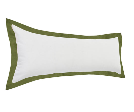 14" X 36" White And Moss Green 100% Cotton Geometric Zippered Pillow FurniFindUSA