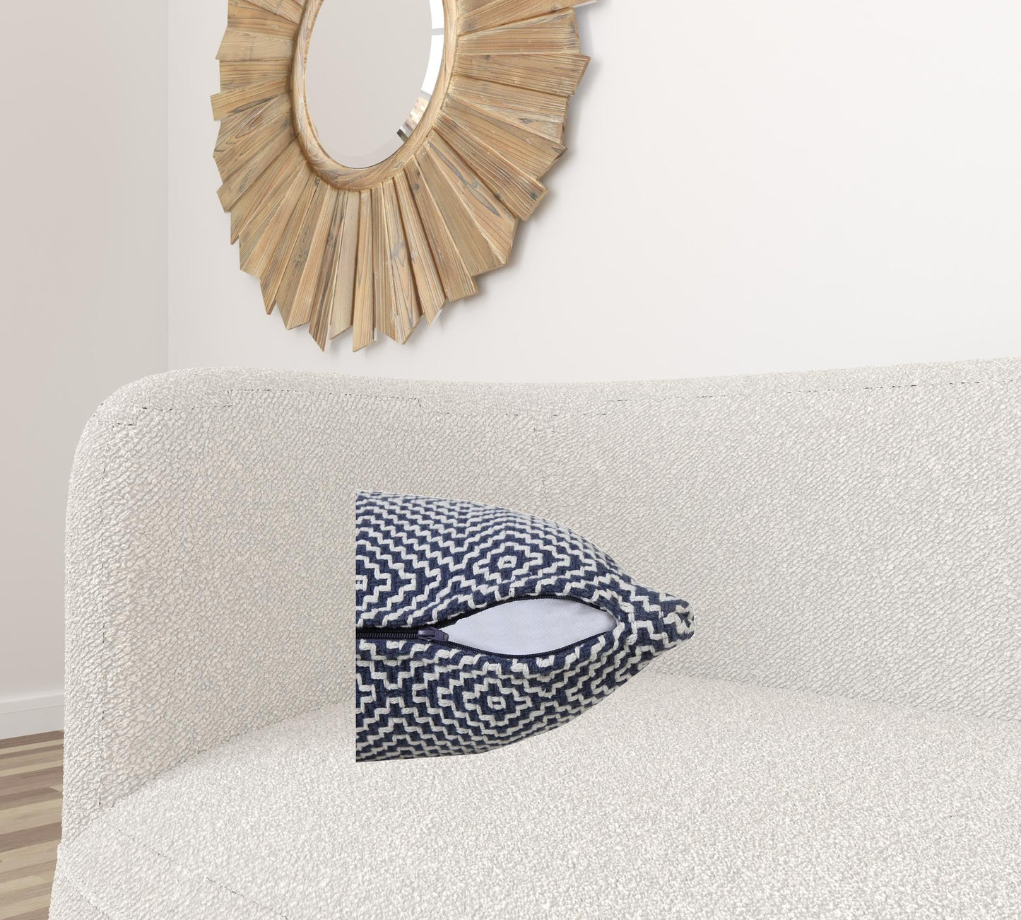 14" X 36" Blue And White 100% Cotton Geometric Zippered Pillow FurniFindUSA
