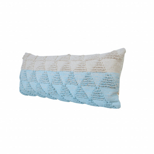 14" X 36" Light Blue And Off-White 100% Cotton Geometric Zippered Pillow FurniFindUSA