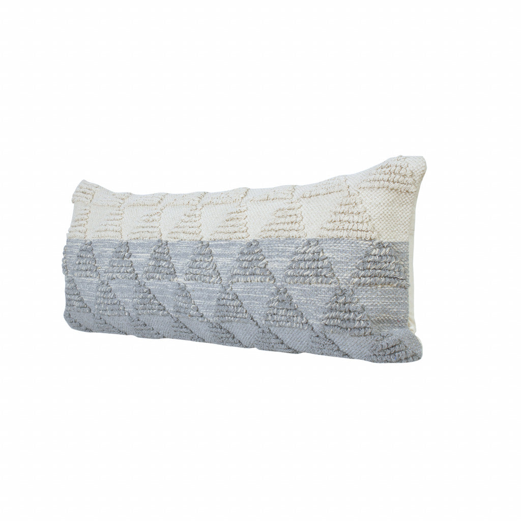 14" X 36" Heathered Gray And Off-White 100% Cotton Geometric Zippered Pillow FurniFindUSA