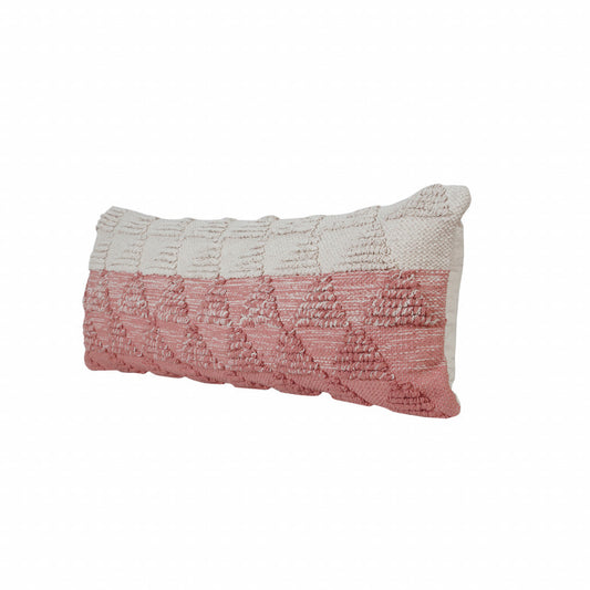 14" X 36" Pink And Off-White 100% Cotton Geometric Zippered Pillow FurniFindUSA