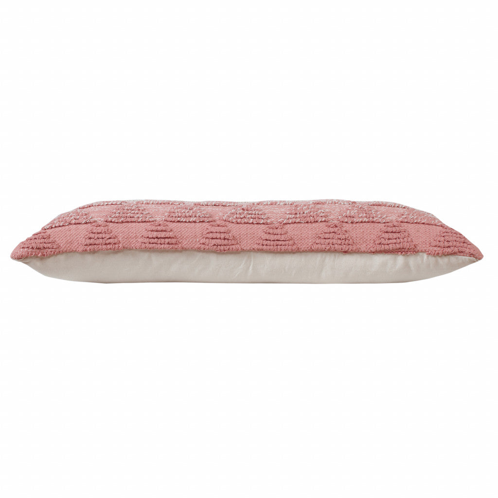 14" X 36" Pink And Off-White 100% Cotton Geometric Zippered Pillow FurniFindUSA