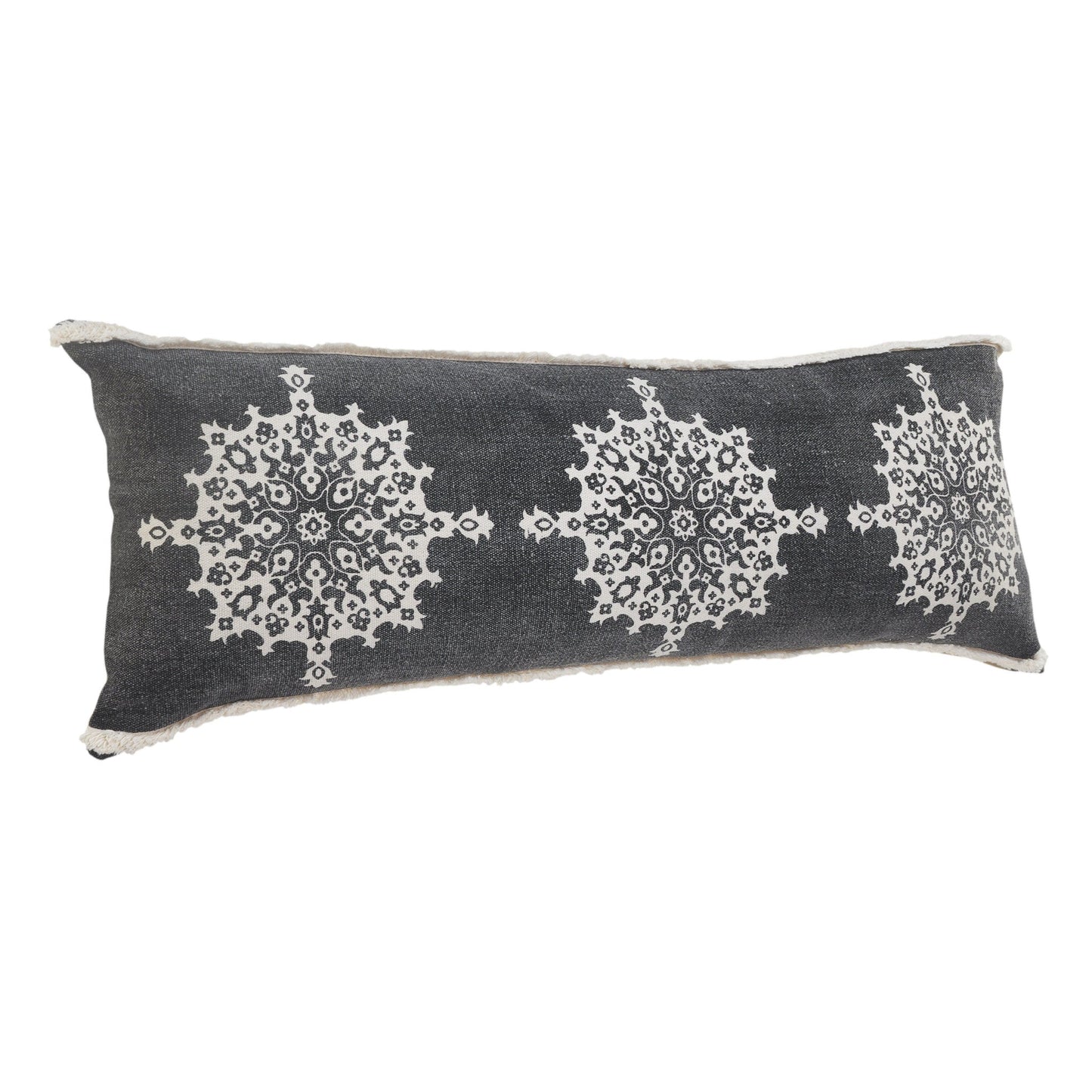14" X 36" Dark Gray And White 100% Cotton Geometric Zippered Pillow FurniFindUSA