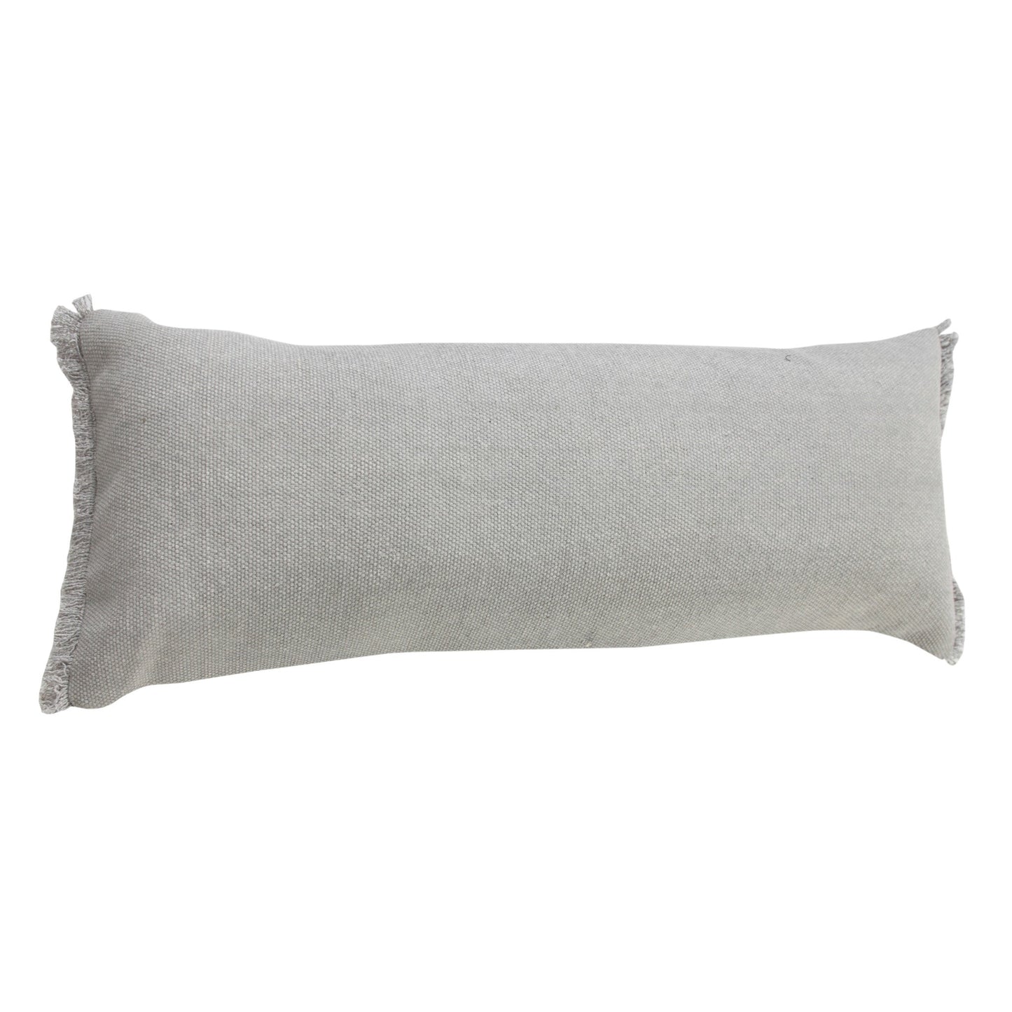 14" X 36" Light Gray Stonewashed Cotton Throw Pillow With Fringe FurniFindUSA