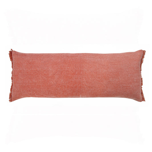 14" X 36" Rose Pink Stonewashed Cotton Throw Pillow With Fringe FurniFindUSA