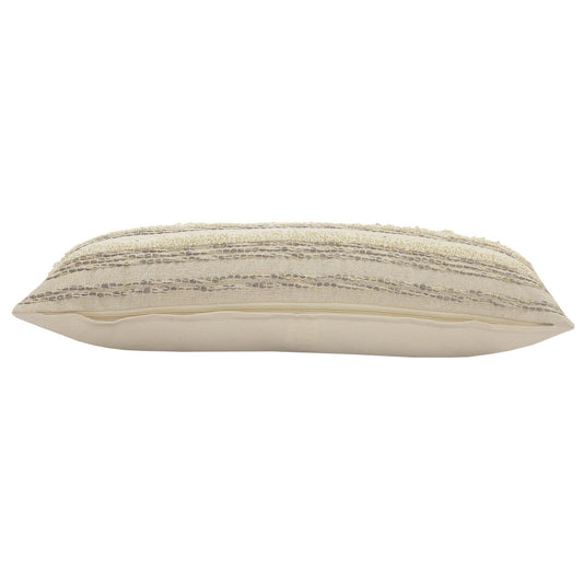 14" X 36" Cream Gray And Gold 100% Cotton Striped Zippered Pillow FurniFindUSA