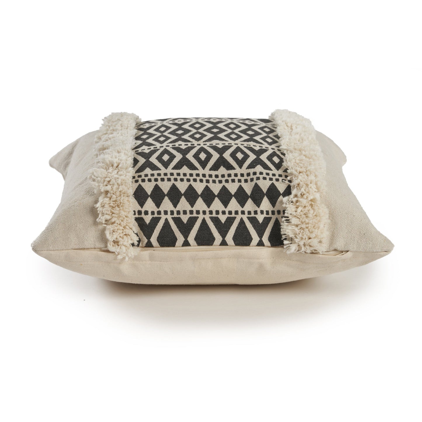 18" X 18" Tan and Black Geometric Cotton Zippered Pillow With Shag FurniFindUSA