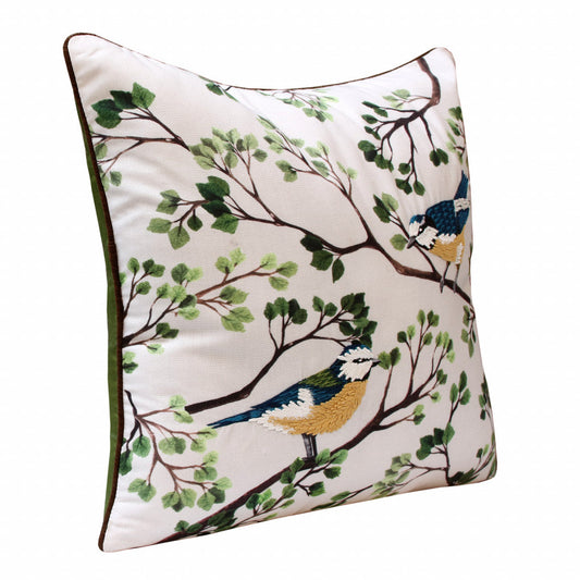20" X 20" Green Blue And Off-White Bird Polyester Animal Print Zippered Pillow FurniFindUSA