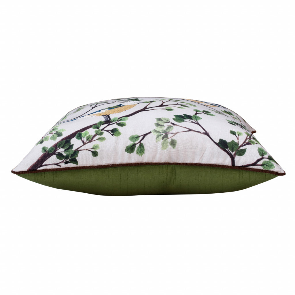20" X 20" Green Blue And Off-White Bird Polyester Animal Print Zippered Pillow FurniFindUSA