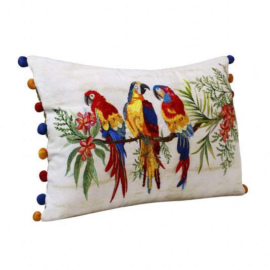 14" X 20" Red Blue Orange And Ivory Bird Polyester Animal Print Zippered Pillow FurniFindUSA