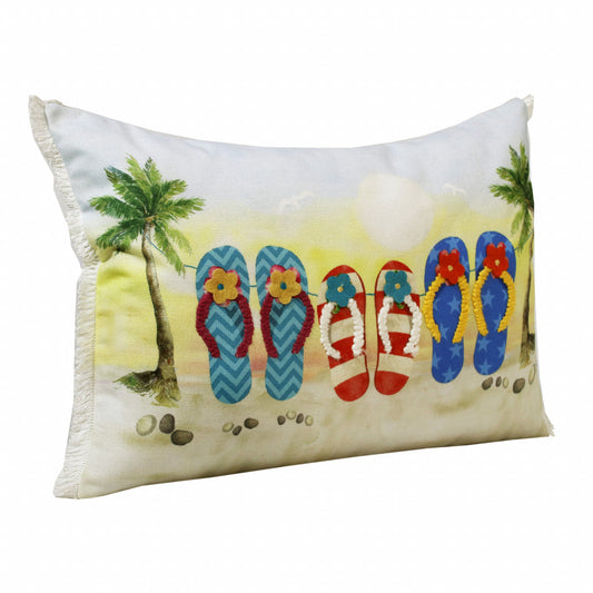 14" X 20" Blue Red Green And Off-White Polyester Tropical Zippered Pillow FurniFindUSA