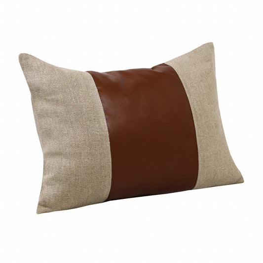 14" X 20" Tan And Brown Linen Striped Zippered Pillow FurniFindUSA