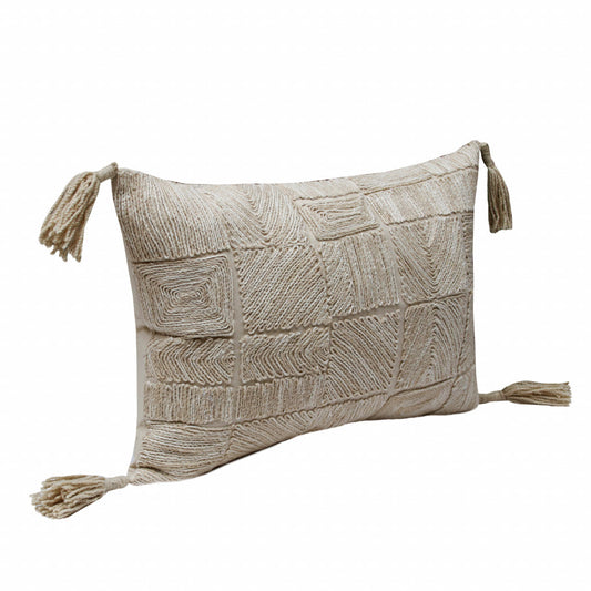 14" X 20" Tan And Beige 100% Cotton Abstract Zippered Pillow FurniFindUSA