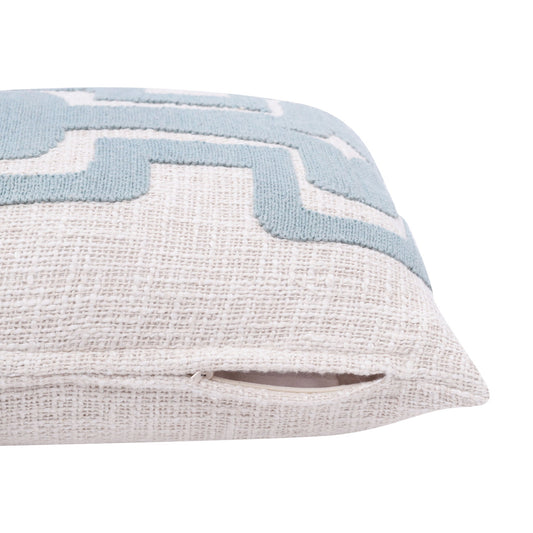 16" X 24" Light Blue And Ivory 100% Cotton Geometric Zippered Pillow FurniFindUSA