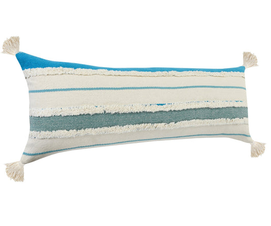 14" X 36" Blue And Off-White 100% Cotton Striped Zippered Pillow FurniFindUSA
