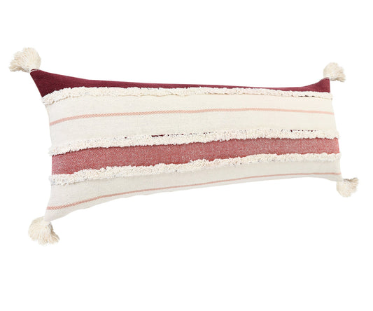 14" X 36" Red And Off-White 100% Cotton Striped Zippered Pillow FurniFindUSA