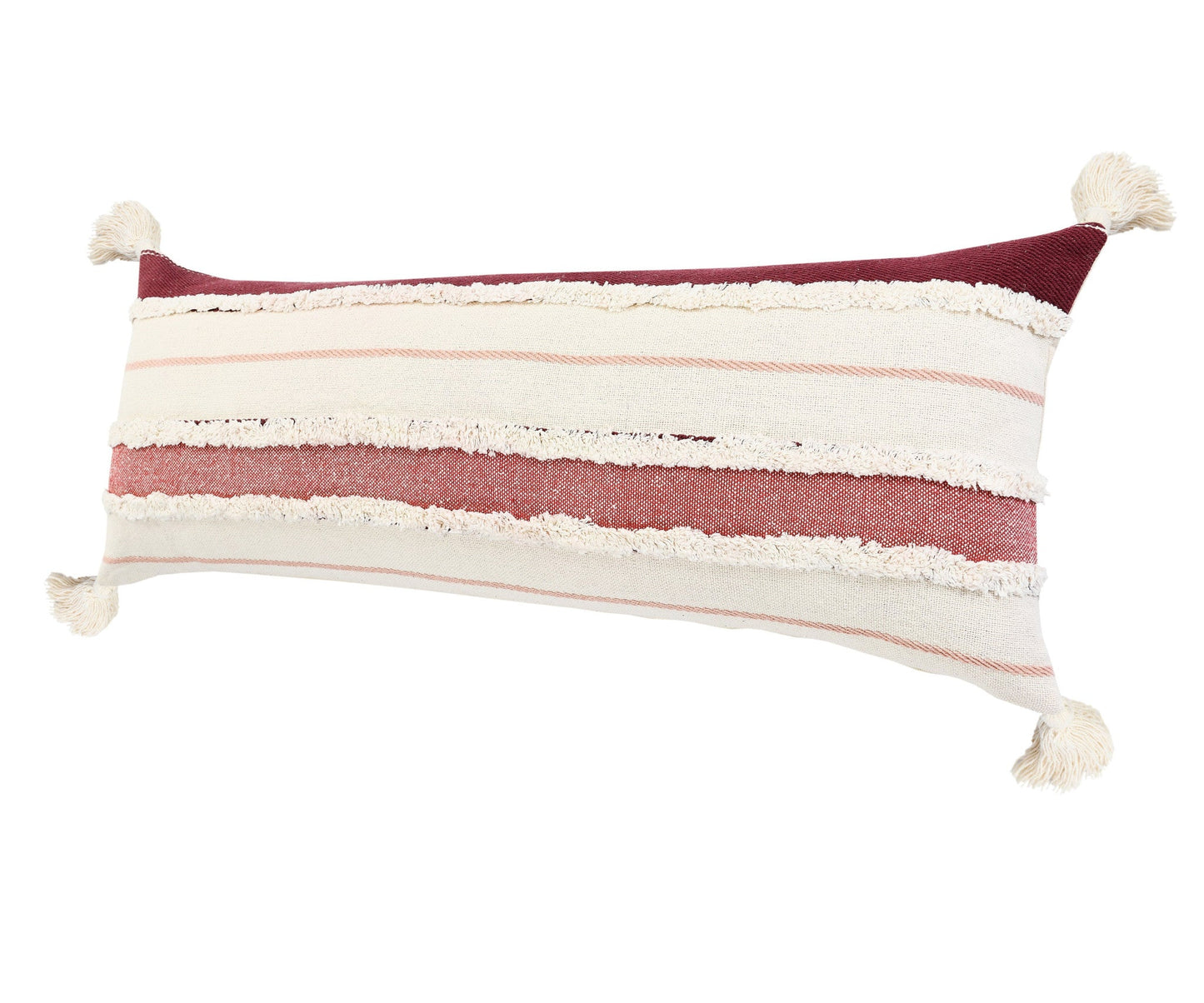 14" X 36" Red And Off-White 100% Cotton Striped Zippered Pillow FurniFindUSA