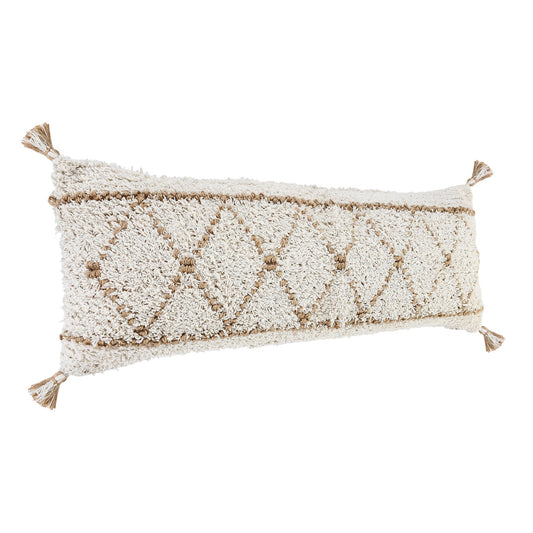 14" X 36" White And Tan 100% Cotton Geometric Zippered Pillow FurniFindUSA