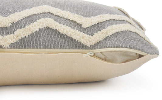14" X 36" Grey And Off-White 100% Cotton Chevron Zippered Pillow FurniFindUSA