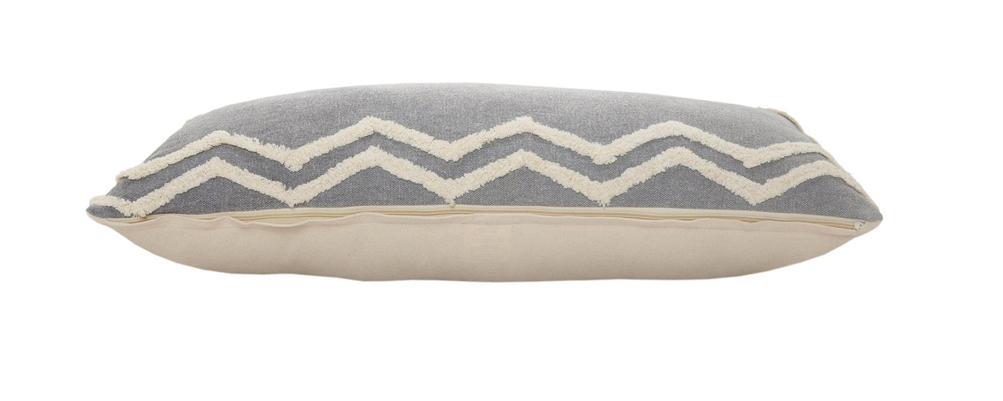 14" X 36" Grey And Off-White 100% Cotton Chevron Zippered Pillow FurniFindUSA